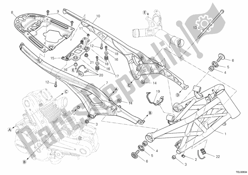 Alle onderdelen voor de Kader van de Ducati Monster 696 ABS USA 2012